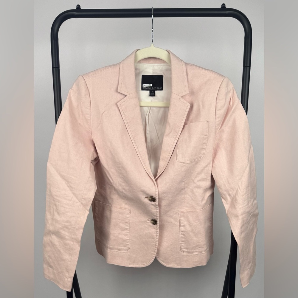 Banana Republic Blush Pink Linen Blazer Jacket Women’s Size 4 Lined Career - Picture 2 of 4